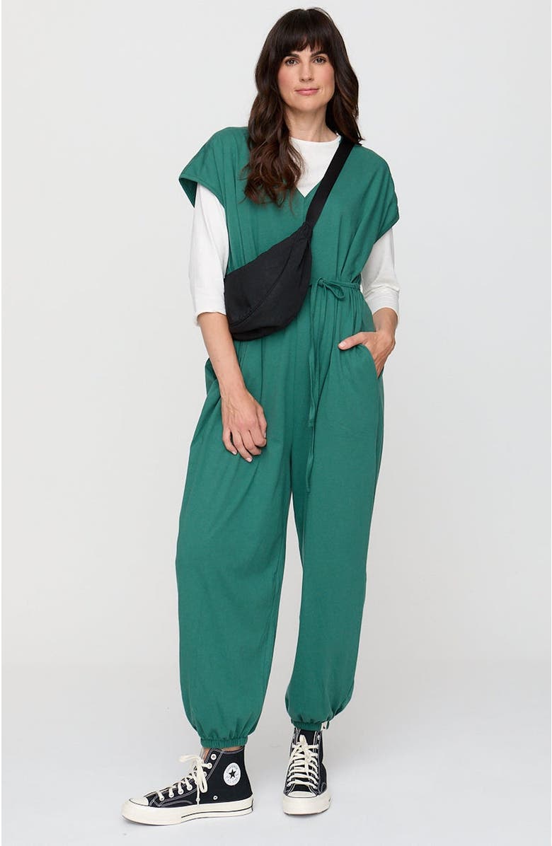 Turtledove London Rita Tie Waist Organic Cotton Jumpsuit, Alternate, color, Green