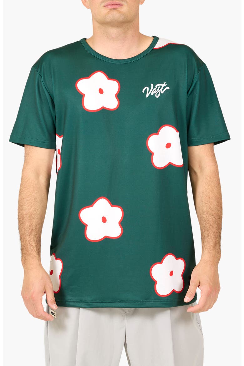 Flower Patch Aqua Terra Performance T-Shirt, Main, color, DARK GREEN