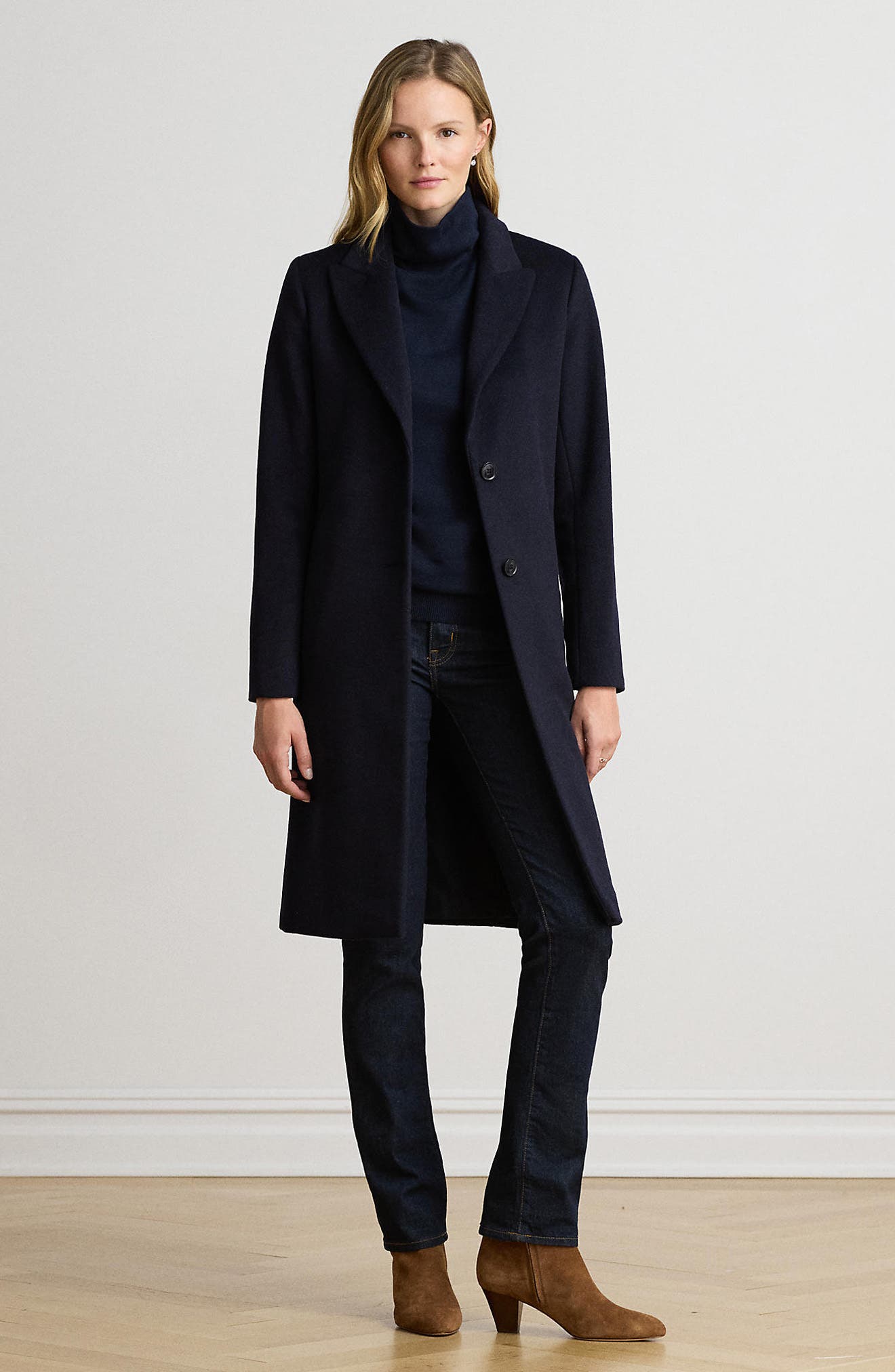 Lauren Ralph Lauren Single Breasted Wool Blend Coat (Women