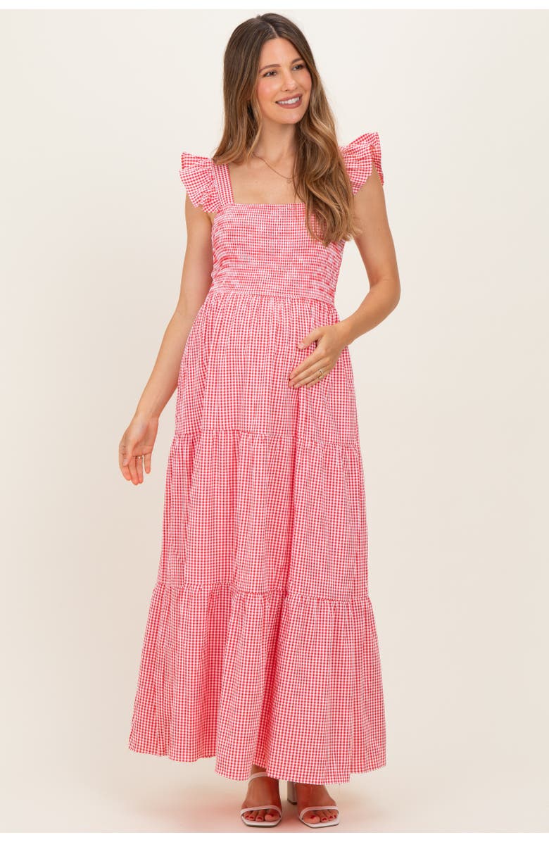 PinkBlush Gingham Ruffle Strap Smocked Maxi Dress, Main, color, Red