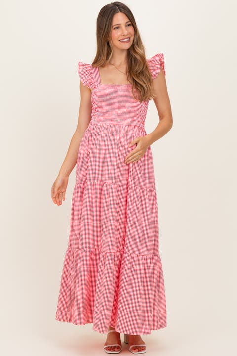 Gingham Ruffle Strap Smocked Maxi Dress