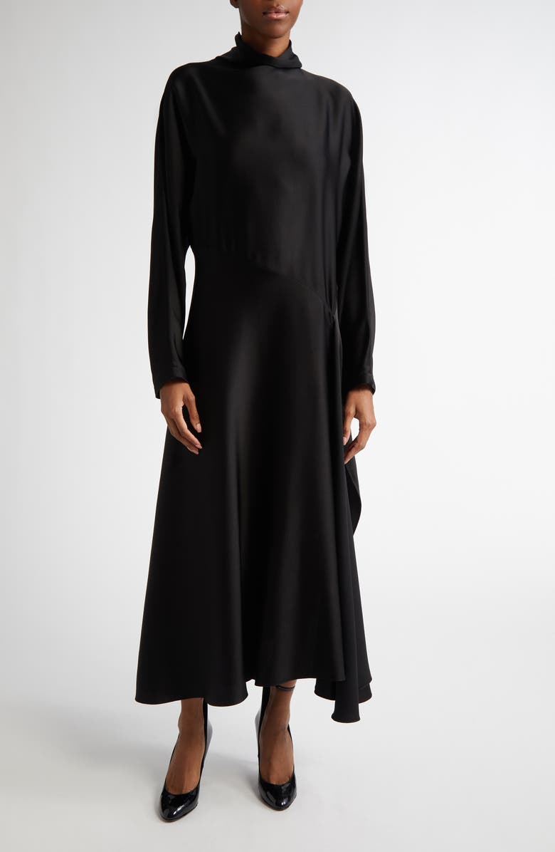 Alaïa Asymmetric Long Sleeve Fluid Midi Dress, Main, color, 