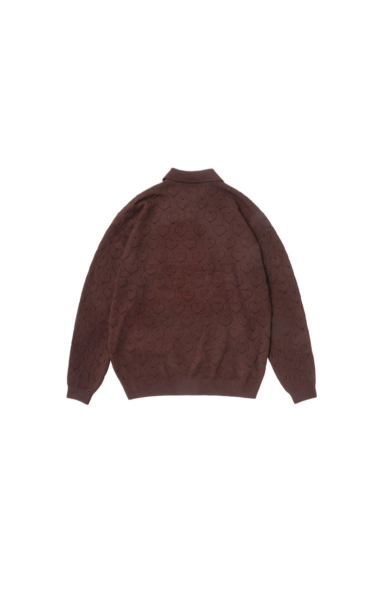 vowels Eyelet Polo Sweater, Alternate, color, Dark Tobacco