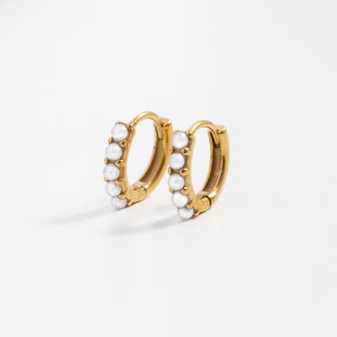 Dainty Pearl Hypoallergenic Hoop Earrings