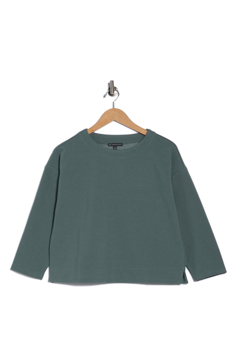 Adrianna Papell Three-Quarter Sleeve Drop Shoulder Rib Knit Top, Alternate, color, Sea Green