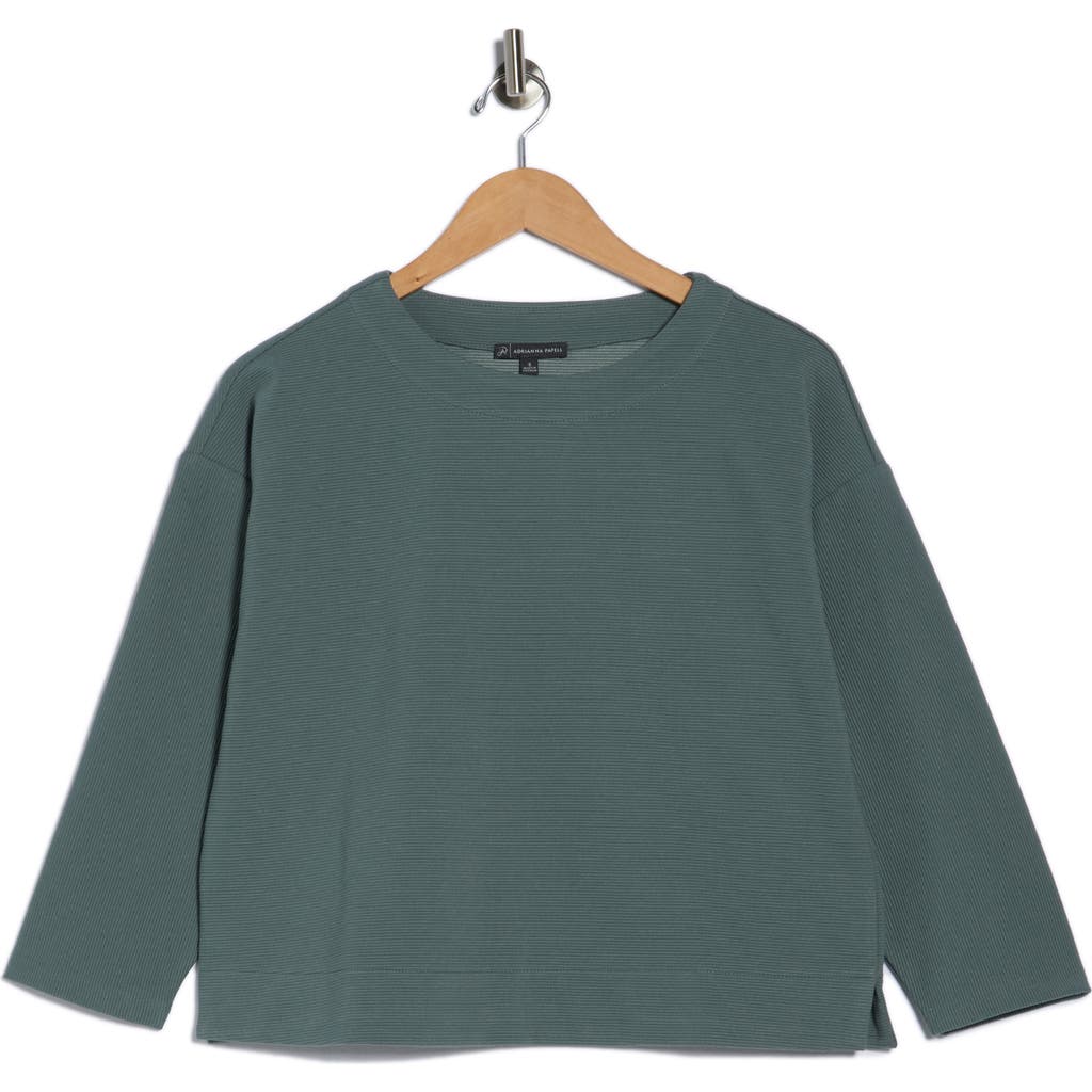 Adrianna Papell Three-quarter Sleeve Drop Shoulder Rib Knit Top In Blue
