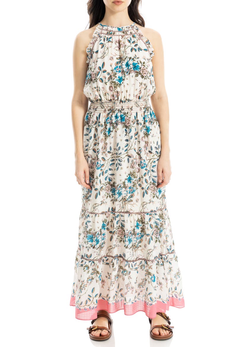 Sleeveless Georgette Maxi Dress, Main, color, CREAM/ BLUSH ROSE