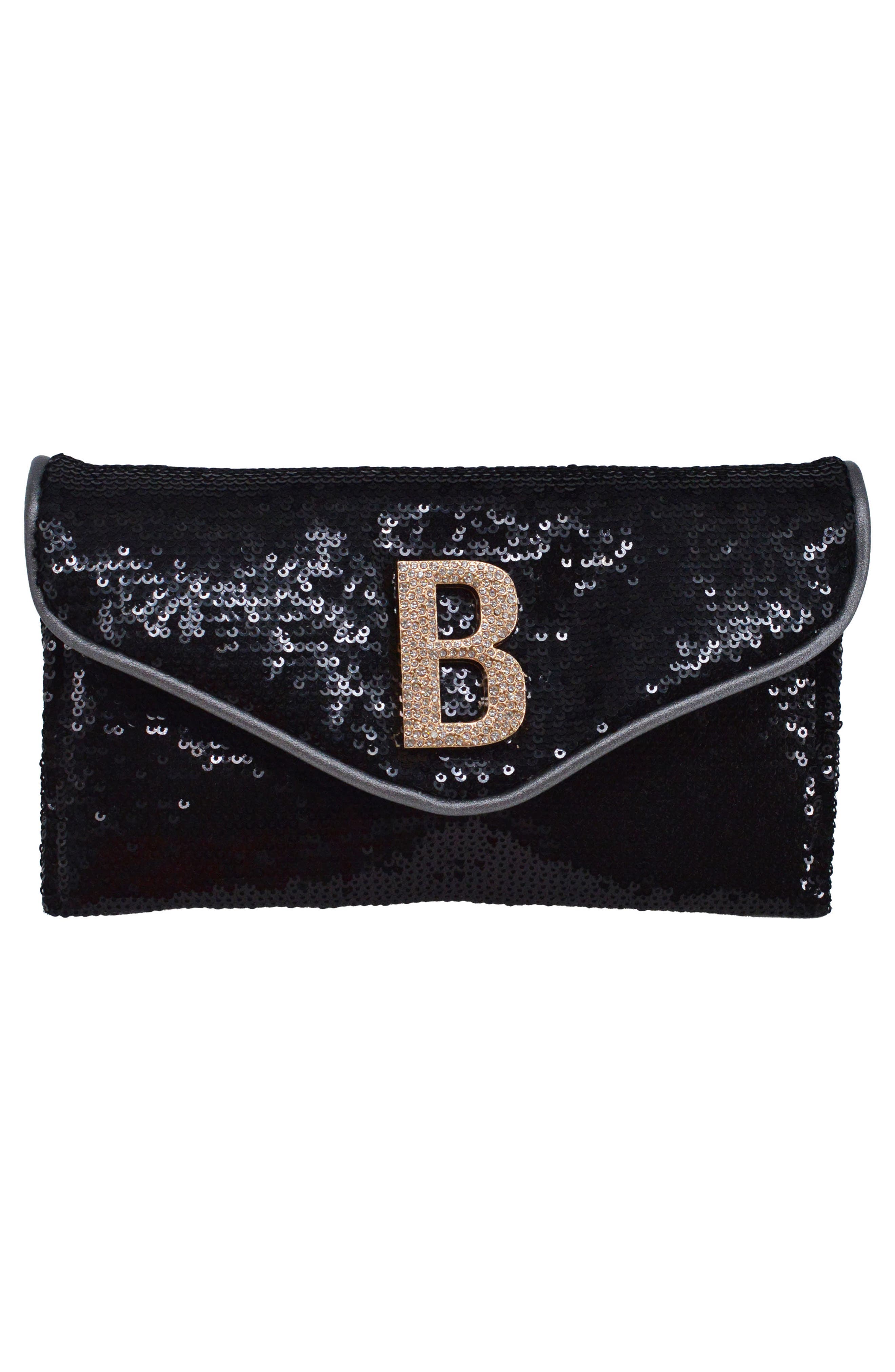 bebe Miro Sequin Clutch, Alternate, color, Black