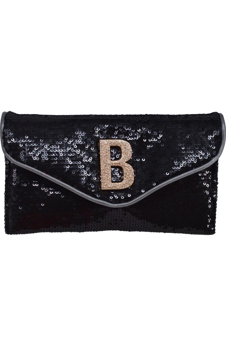 bebe Miro Sequin Clutch, Alternate, color, Black