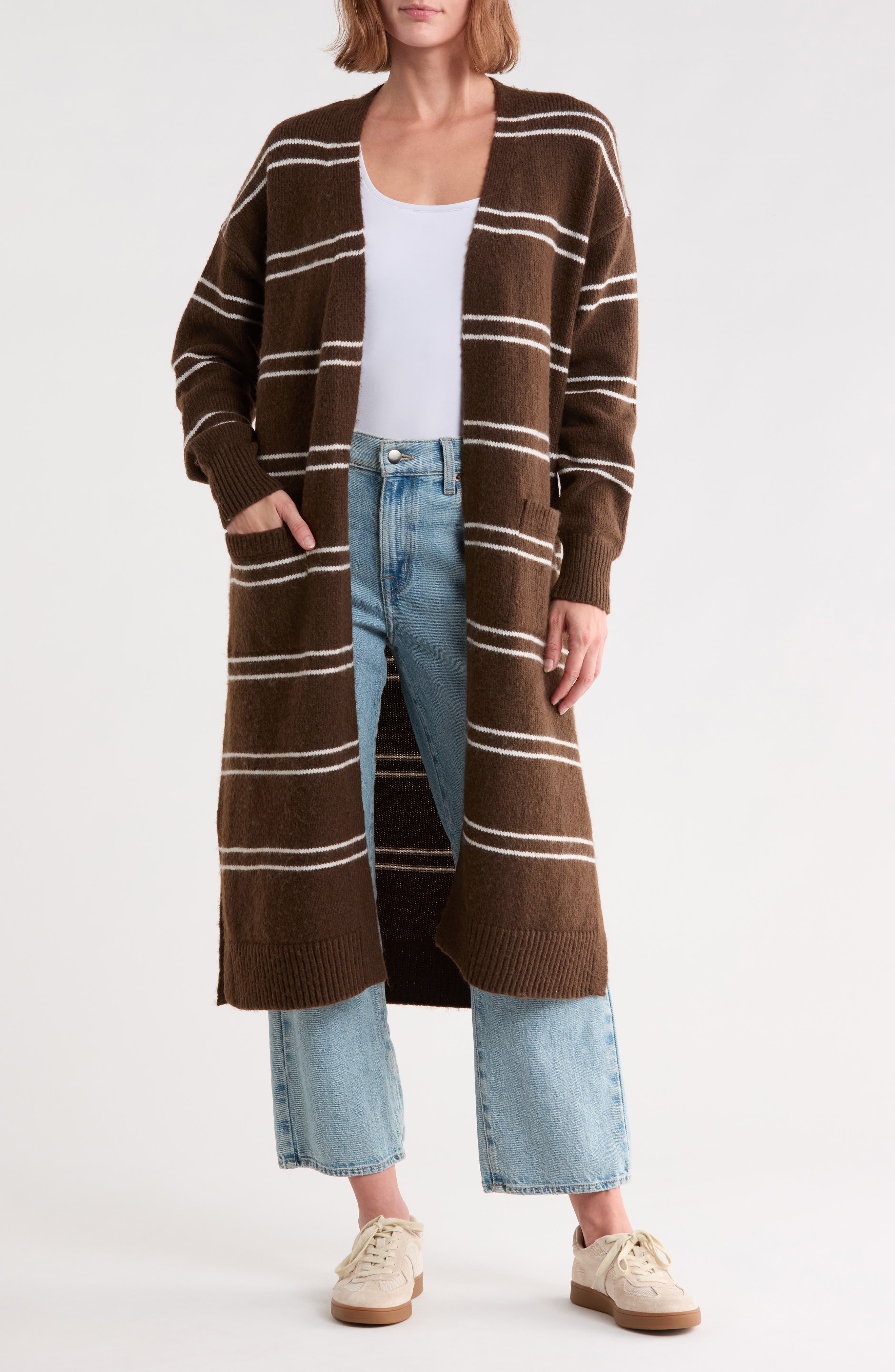 Striped Open Front Duster Cardigan