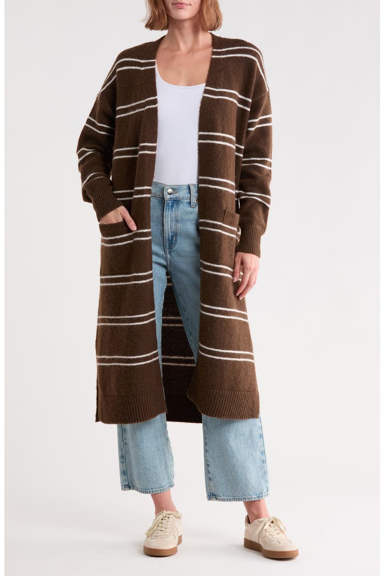 Striped Open Front Duster Cardigan, Main, color, BROWN COMBO