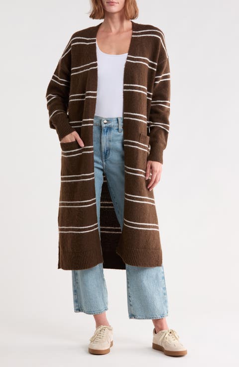 Striped Open Front Duster Cardigan