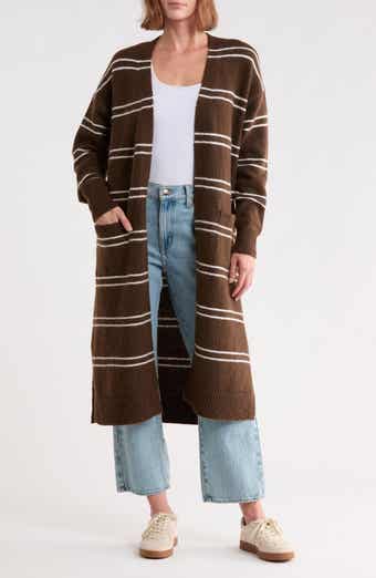 Striped Open Front Duster Cardigan