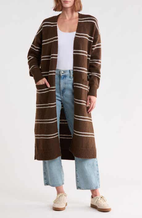 Striped Open Front Duster Cardigan