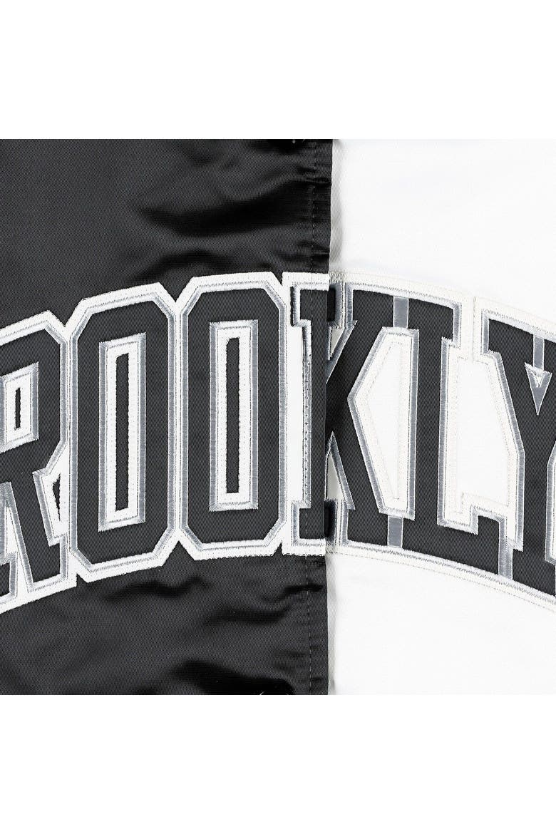 Women's Starter Black/White Brooklyn Nets Split Colorblock Satin Full-Snap Varsity Jacket, Alternate, color, Black