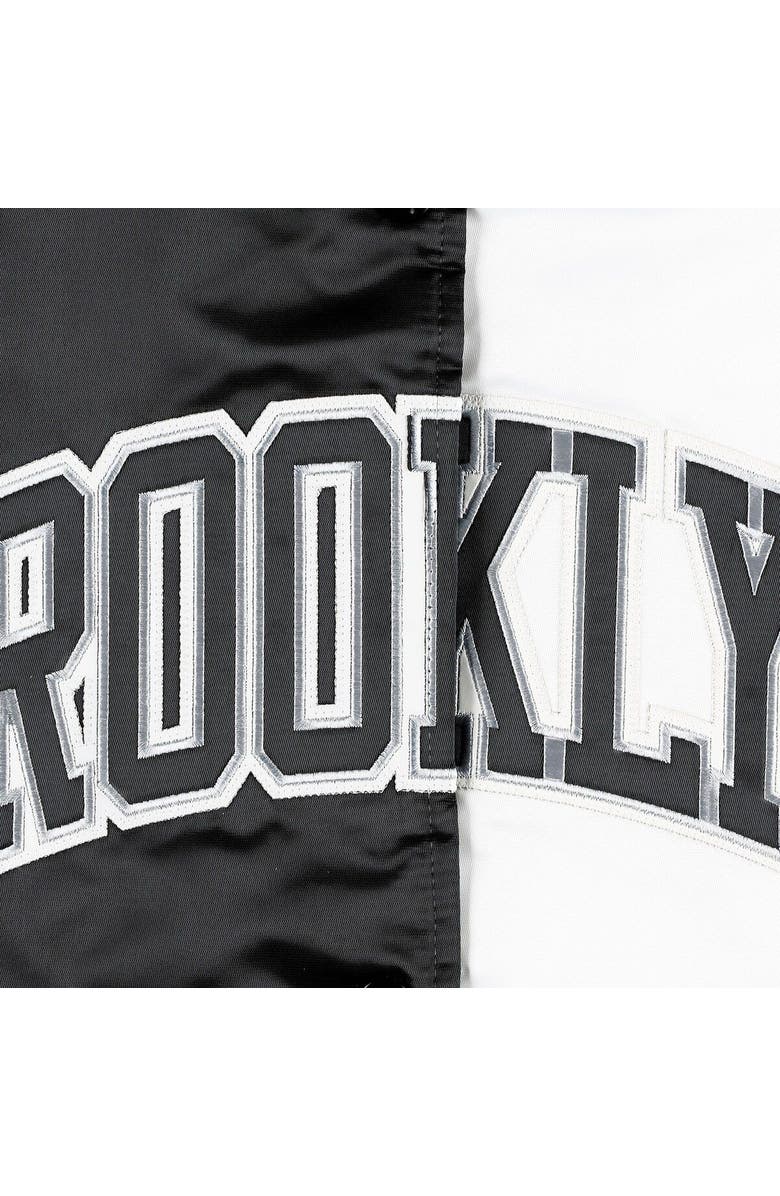 STARTER Women's Starter Black/White Brooklyn Nets Split Colorblock Satin Full-Snap Varsity Jacket, Alternate, color, Black