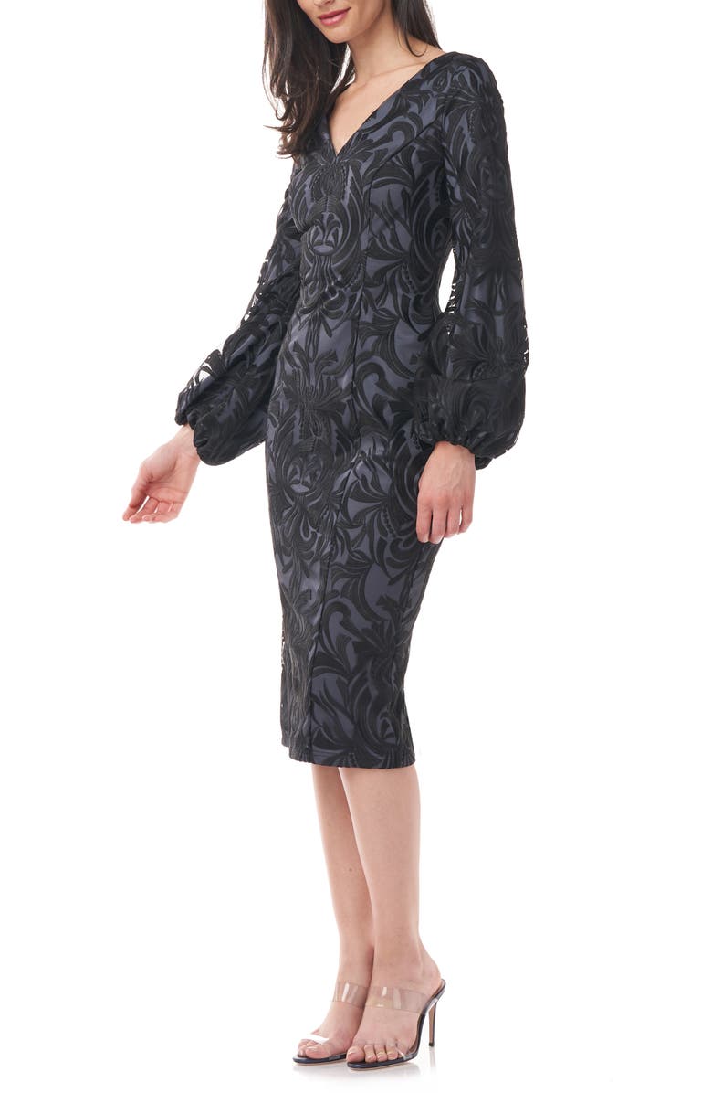 JS Collections Lela Blouson Sleeve Cocktail Dress, Alternate, color, Black/ Gunmetal