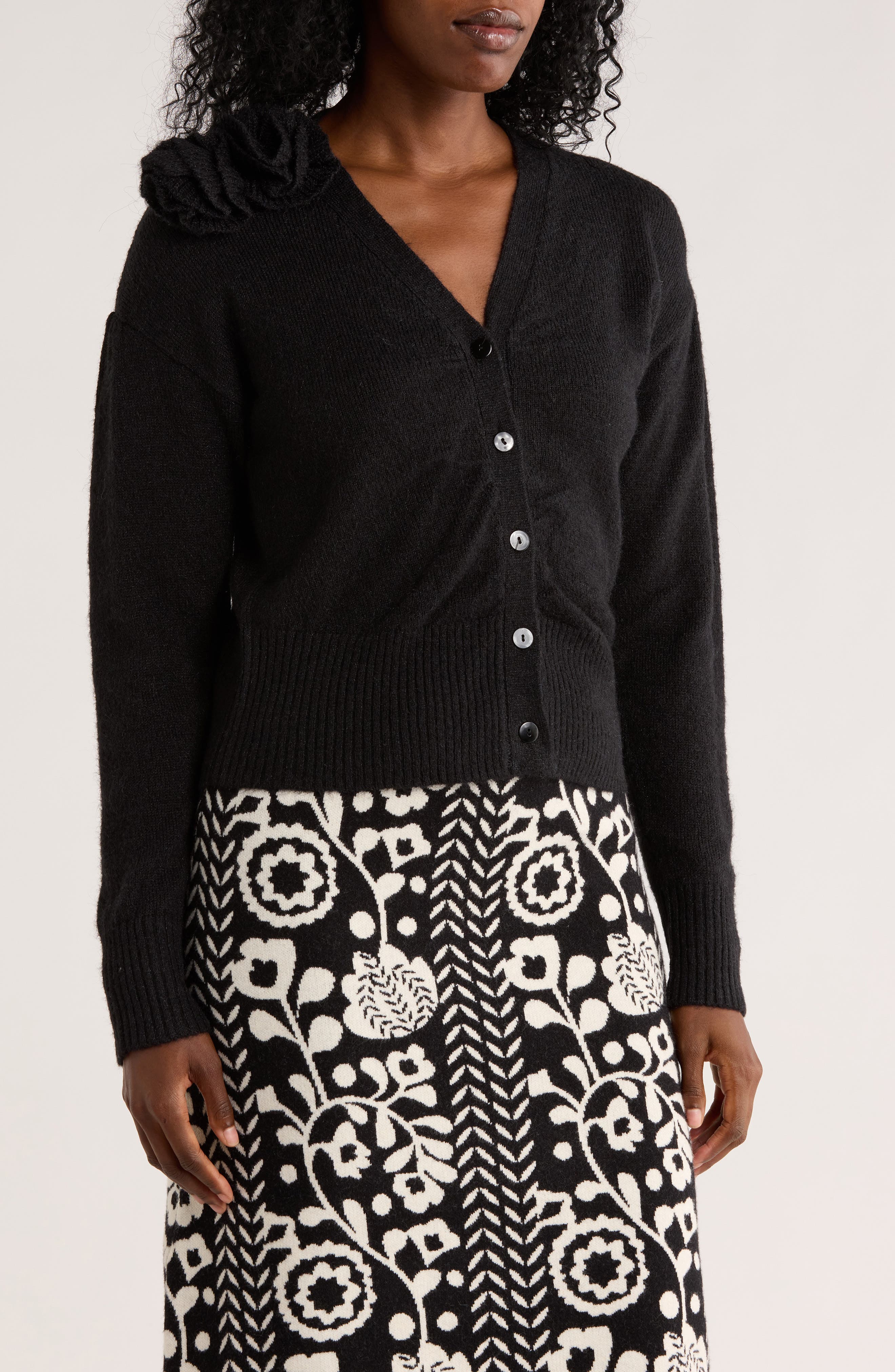 ELIE ELIE TAHARI Metallic Rosette Cardigan