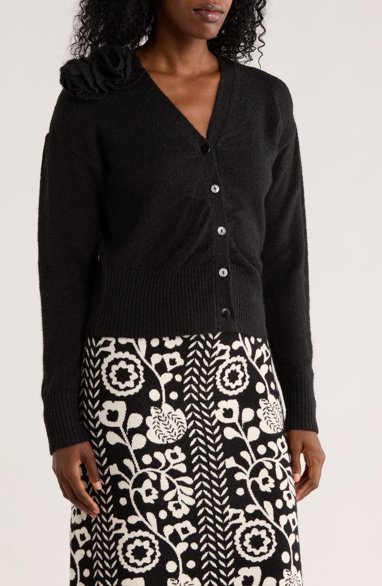 ELIE ELIE TAHARI Metallic Rosette Cardigan, Main, color, Black