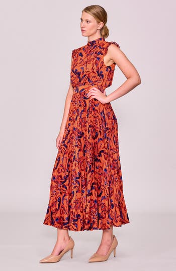 Paisley Pleated Midi Dress