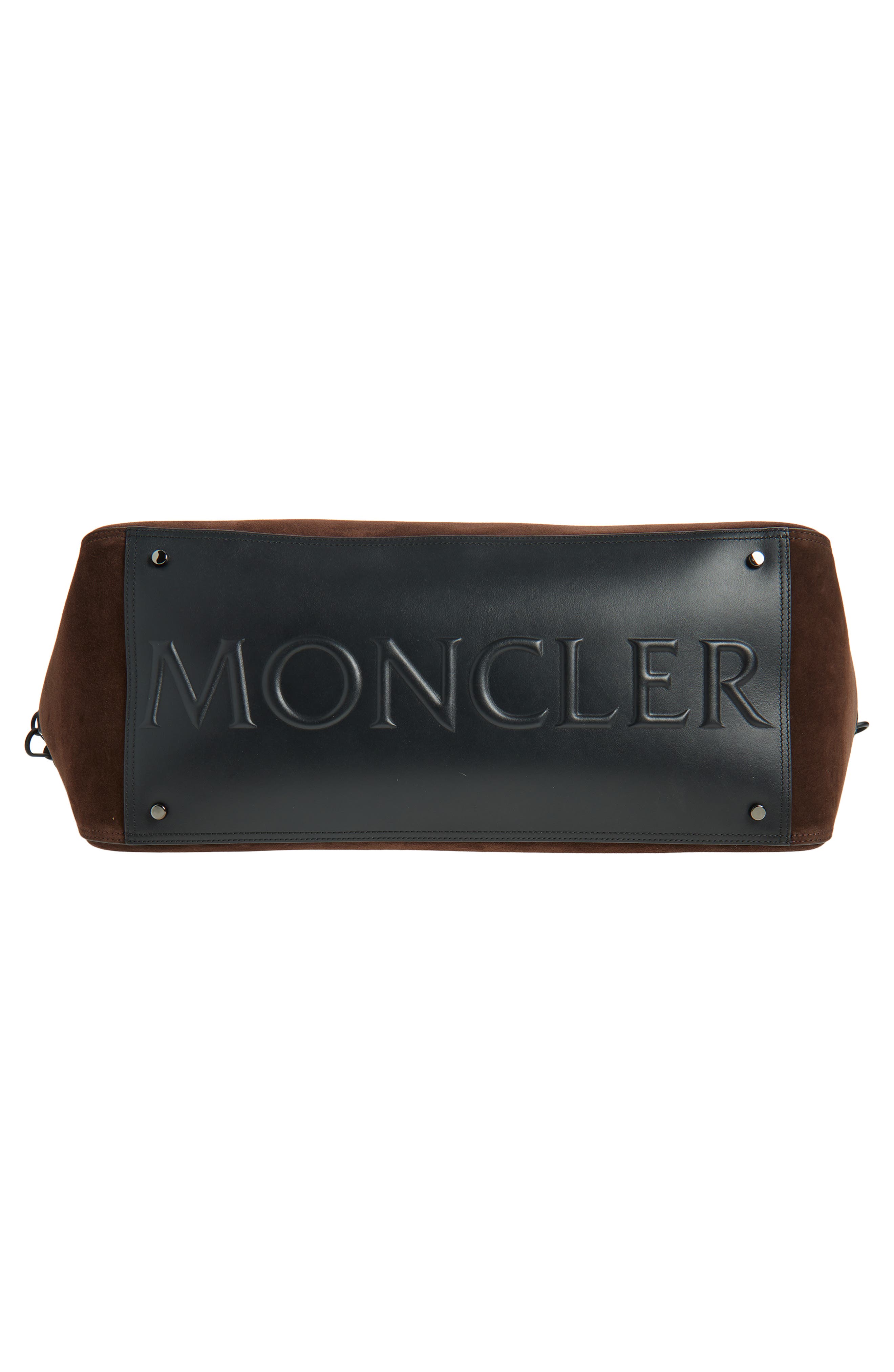 Moncler Carlo Suede Duffle Bag, Alternate, color, Chocolate