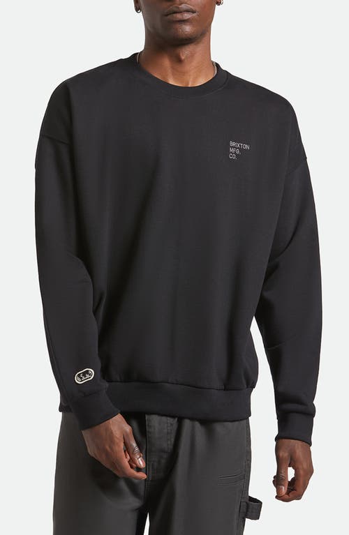 Brixton Oversize Logo Embroidered Cotton Fleece Crewneck Sweatshirt In Black