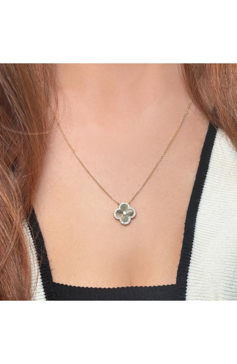 The Lovery Fine Jewelry Fluted Gold Diamond Accent Single Clover Necklace, Alternate, color, 