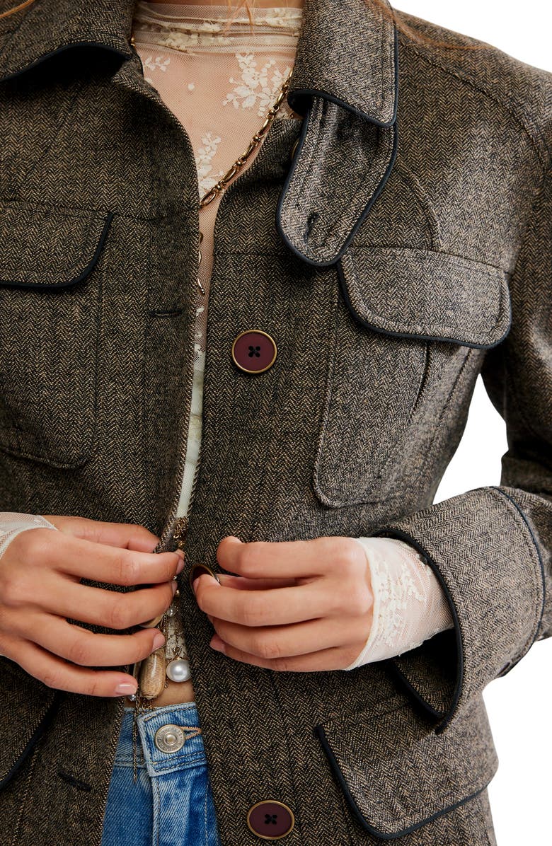 Free People Renaux Herringbone Officer Jacket, Alternate, color, Espresso
