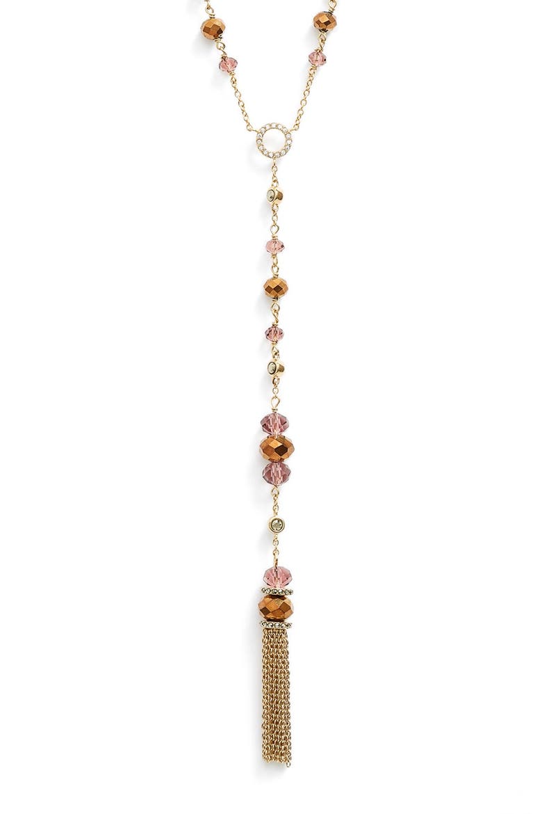 Beaded Tassel Y-Necklace, Alternate, color, PINK/ GOLD