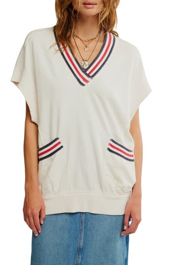 Free People Ivy Oversize Short Sleeve Sweatshirt In Ivory Combo