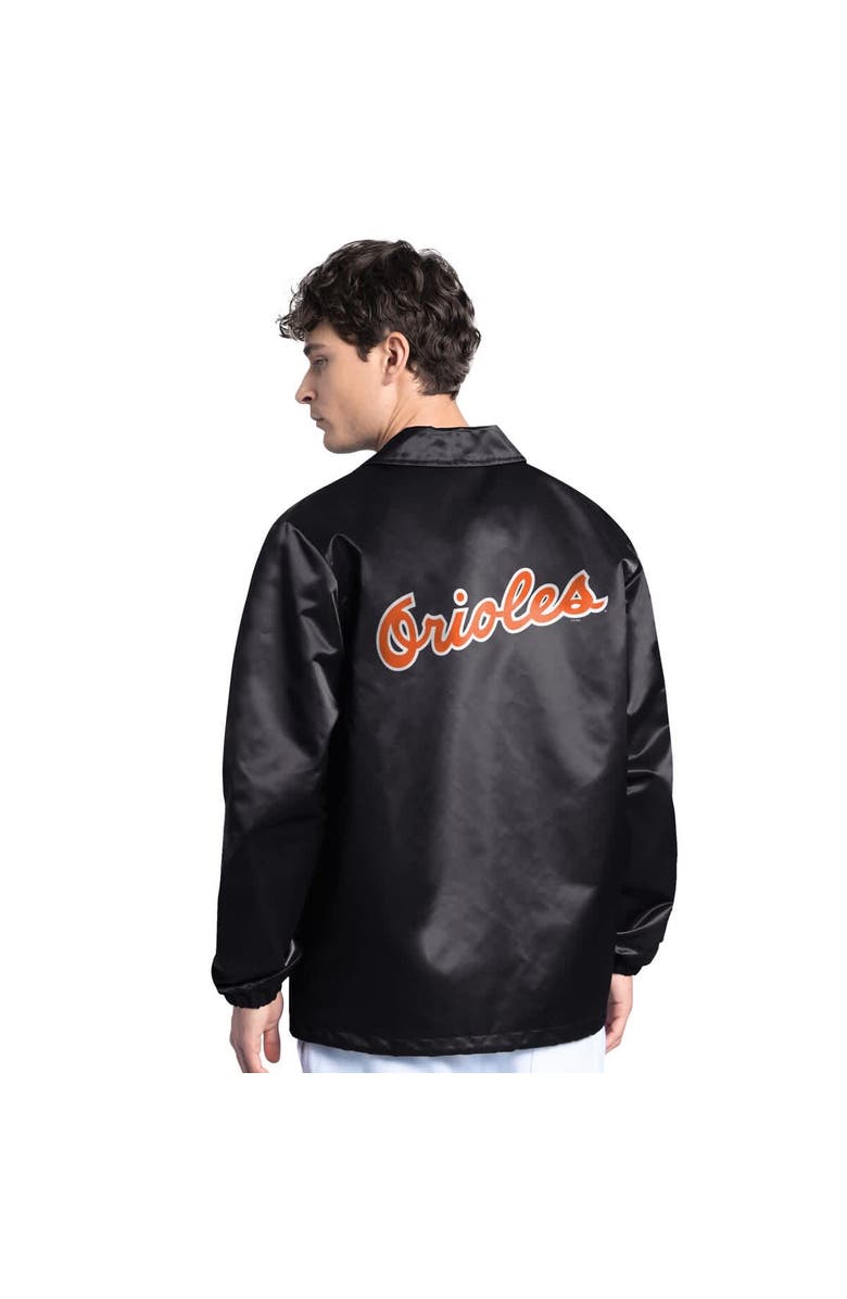 STARTER Men's Starter Black Baltimore Orioles Cooperstown Collection Point Man Full-Snap Coaches Jacket, Alternate, color, Black