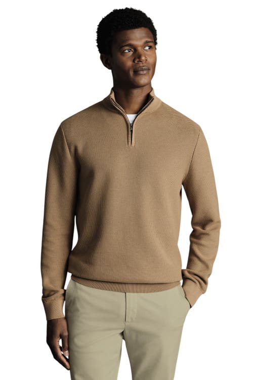 Charles Tyrwhitt Cotton Zip Neck Sweater In Brown