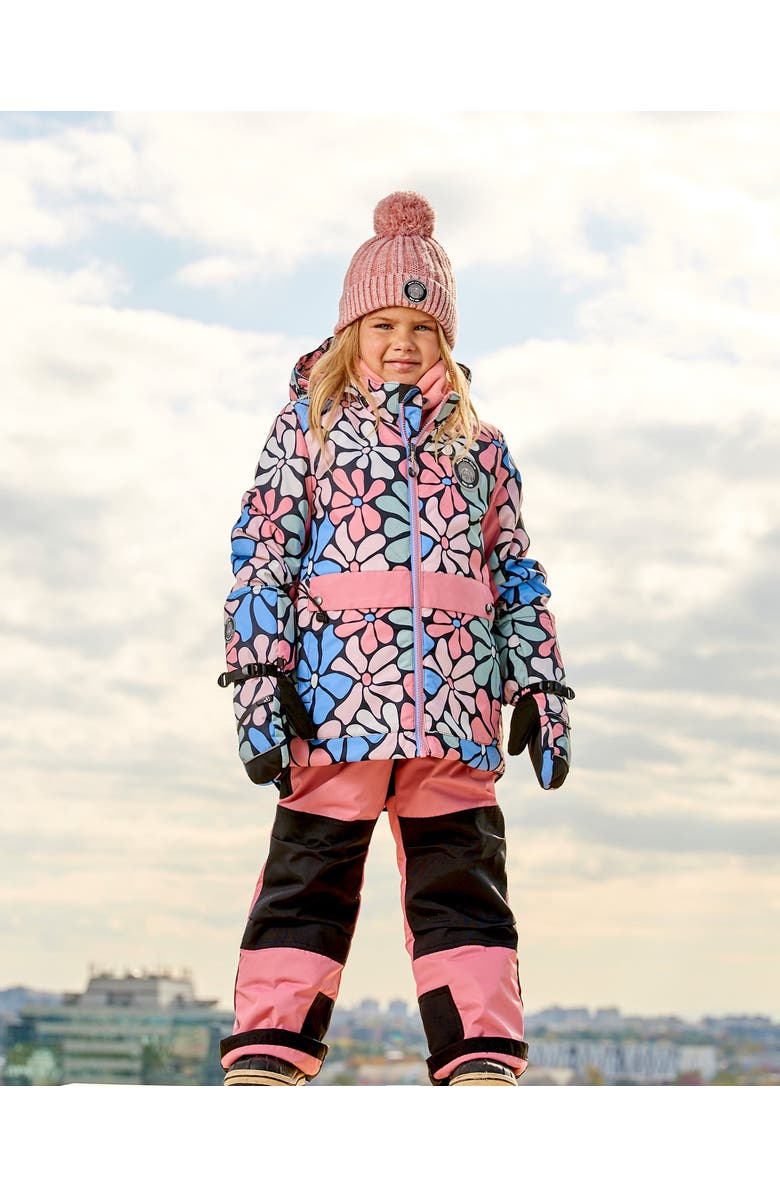Deux par Deux Girl's Two Piece Snowsuit Printed Retro Flowers With Pink, Alternate, color, 