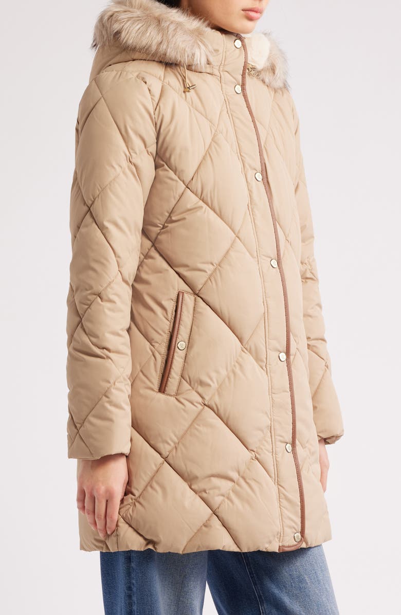 Lauren Ralph Lauren Faux Fur Trim Hooded Puffer Jacket, Alternate, color, Birch Tan