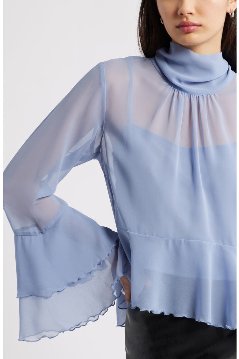 High Neck Chiffon Top, Alternate, color, BLUE UMBRA