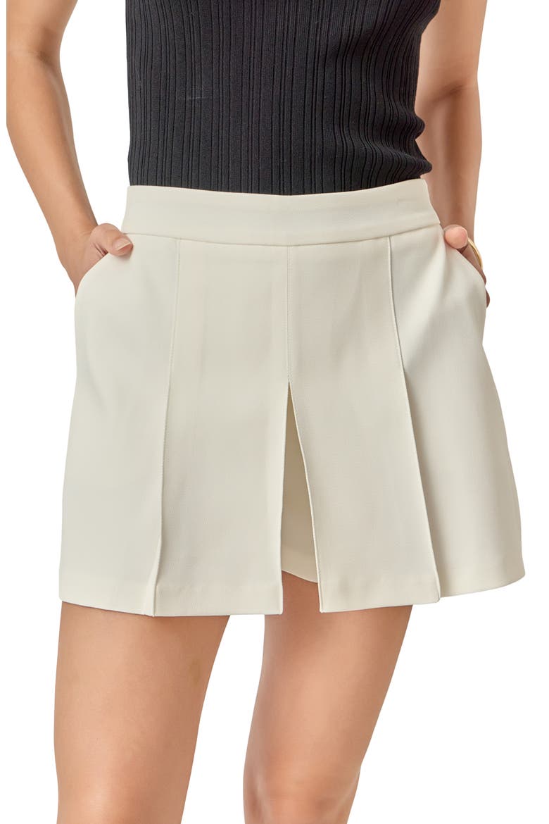 Pleated Twill Miniskort, Alternate, color, IVORY