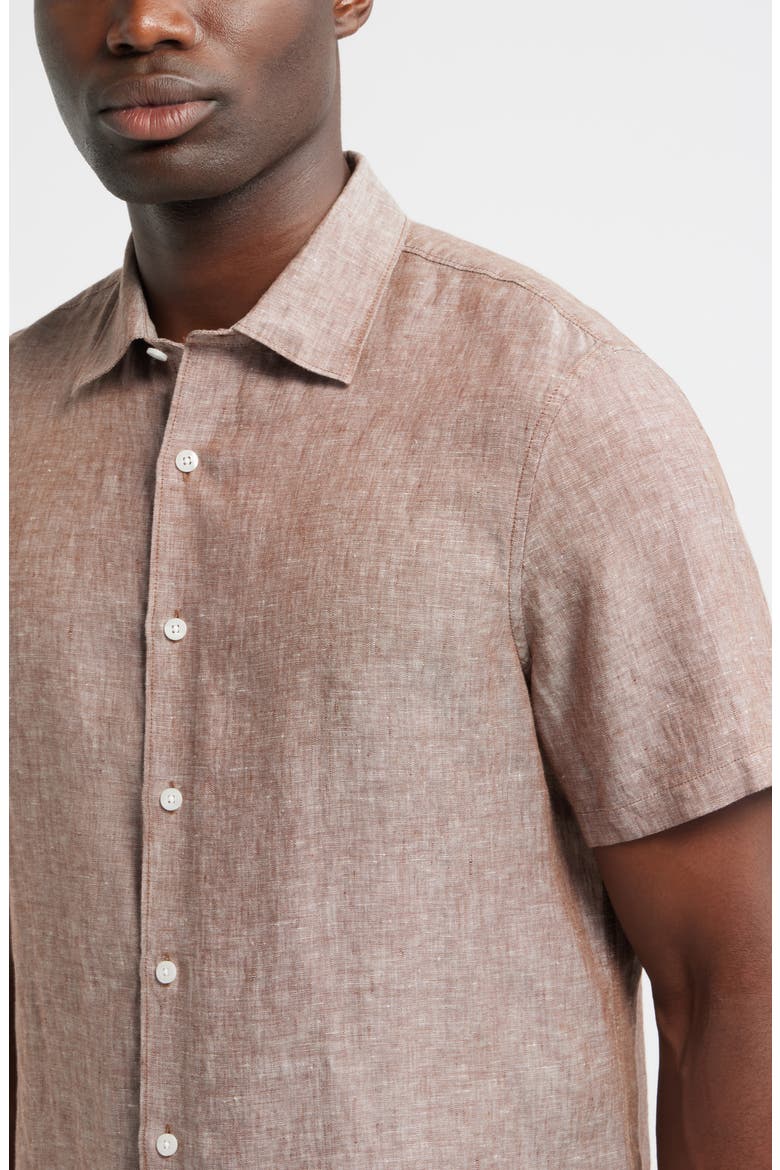 Short Sleeve Linen Button-Up Shirt, Alternate, color, BROWN ROCK - WHITE EOE
