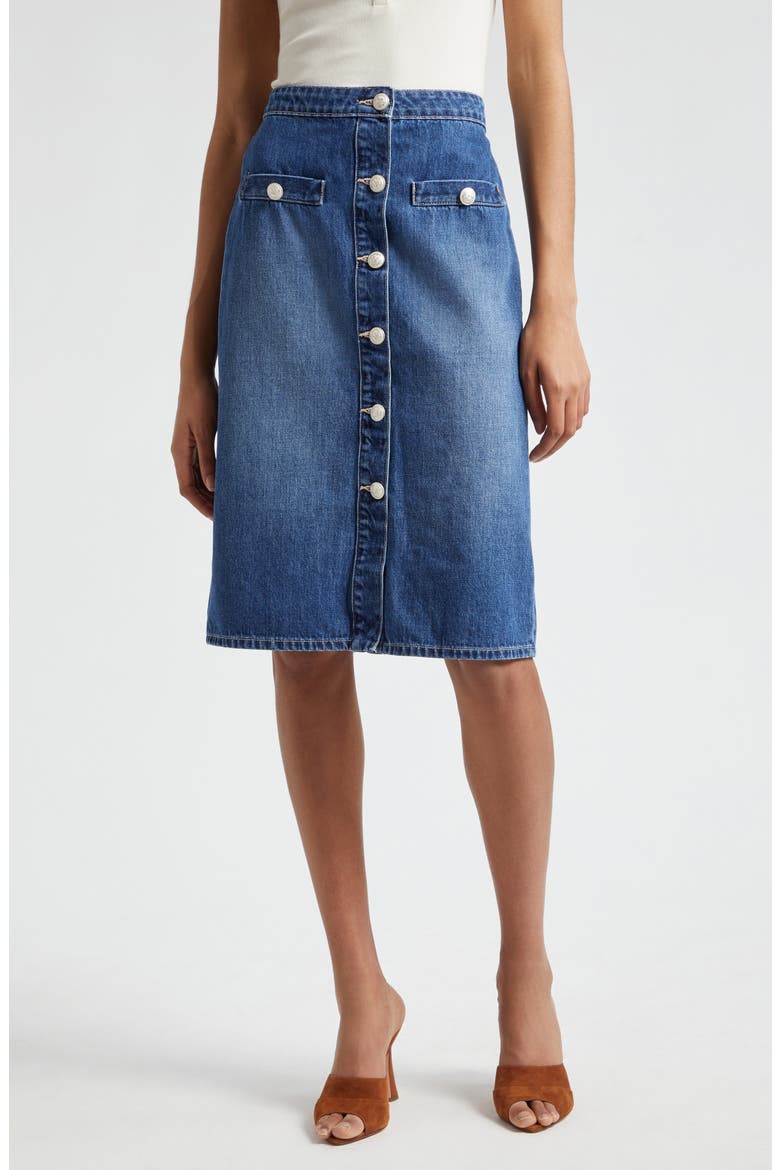 Landry Button Front Denim Skirt, Main, color, VERDUGO