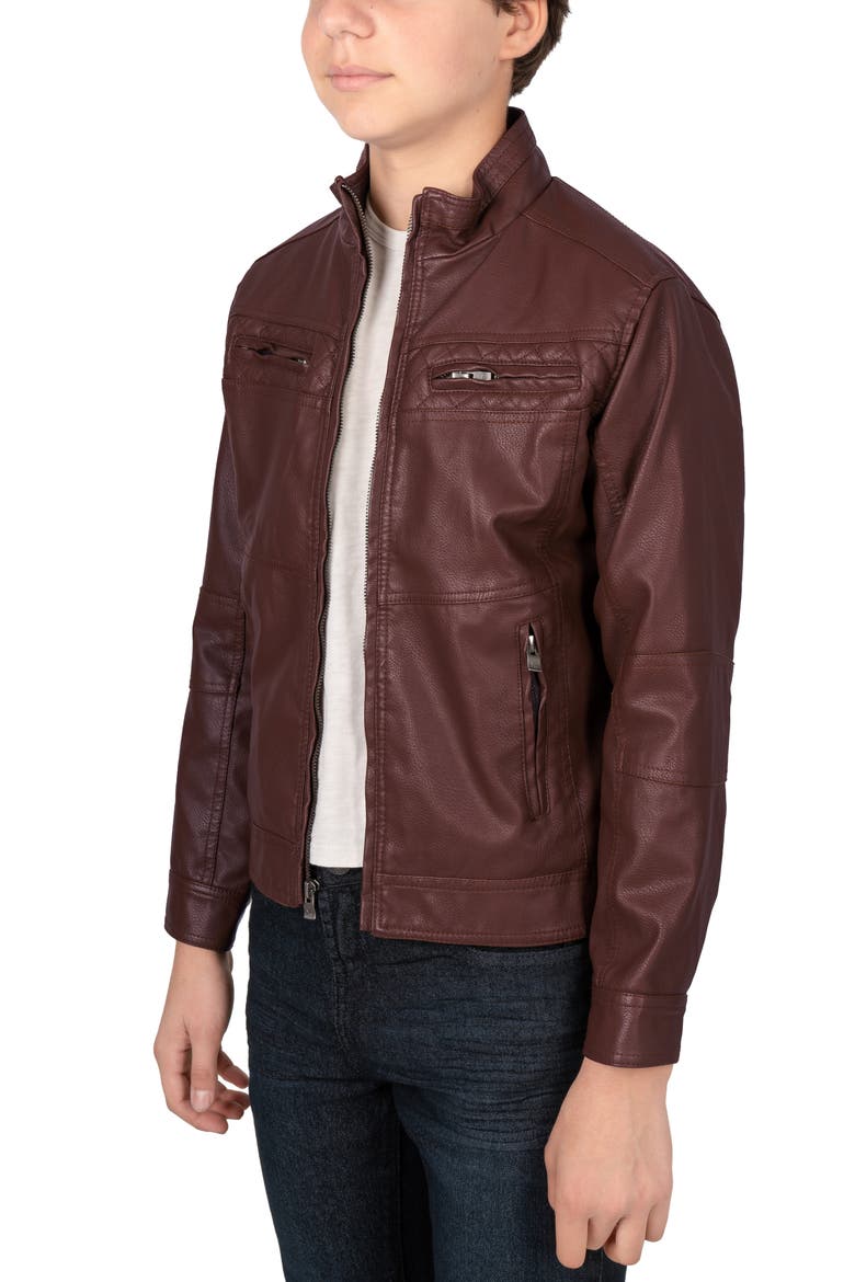 Faux Leather Casual Motorcycle Jacket, Alternate, color, BURG