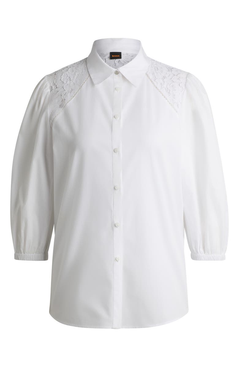 BOSS Orange Brenda Cotton Button-Up Shirt, Alternate, color, White