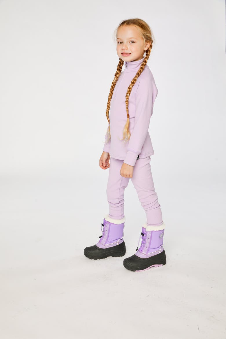 Girl Two Piece Brushed Half-Zip Top & Pants Thermal Underwear, Alternate, color, Lavender