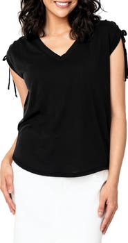 GIBSONLOOK Cinched Shoulder Cap Sleeve T-Shirt