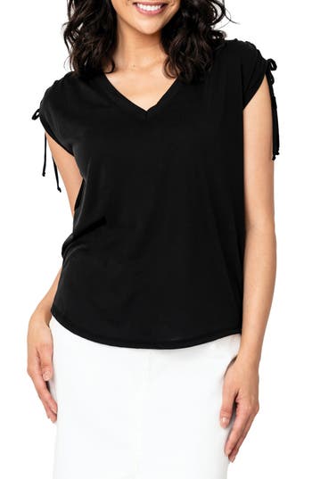 Gibsonlook Cinched Shoulder Cap Sleeve T-shirt In Black