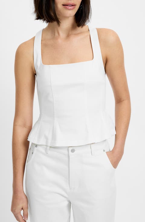 Inez Stretch Cotton Twill Peplum Top