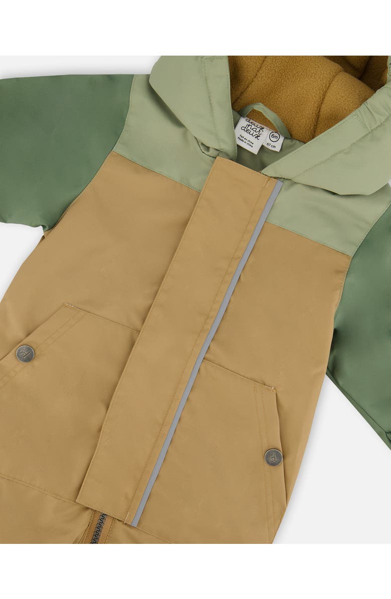 Deux par Deux Baby Boy's Baby Colorblock Mid-Season One-Piece Outerwear With Hat Pale Green, Sage, And Tan, Alternate, color, 