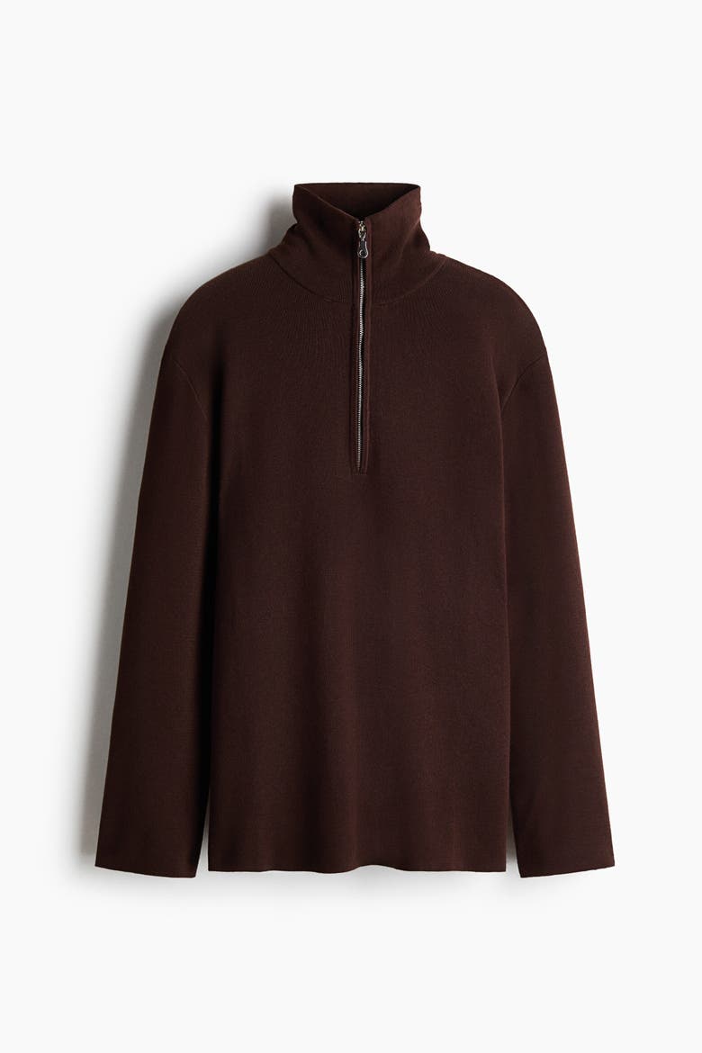 Fine-Knit Half-Zip Sweater, Alternate, color, Dark brown