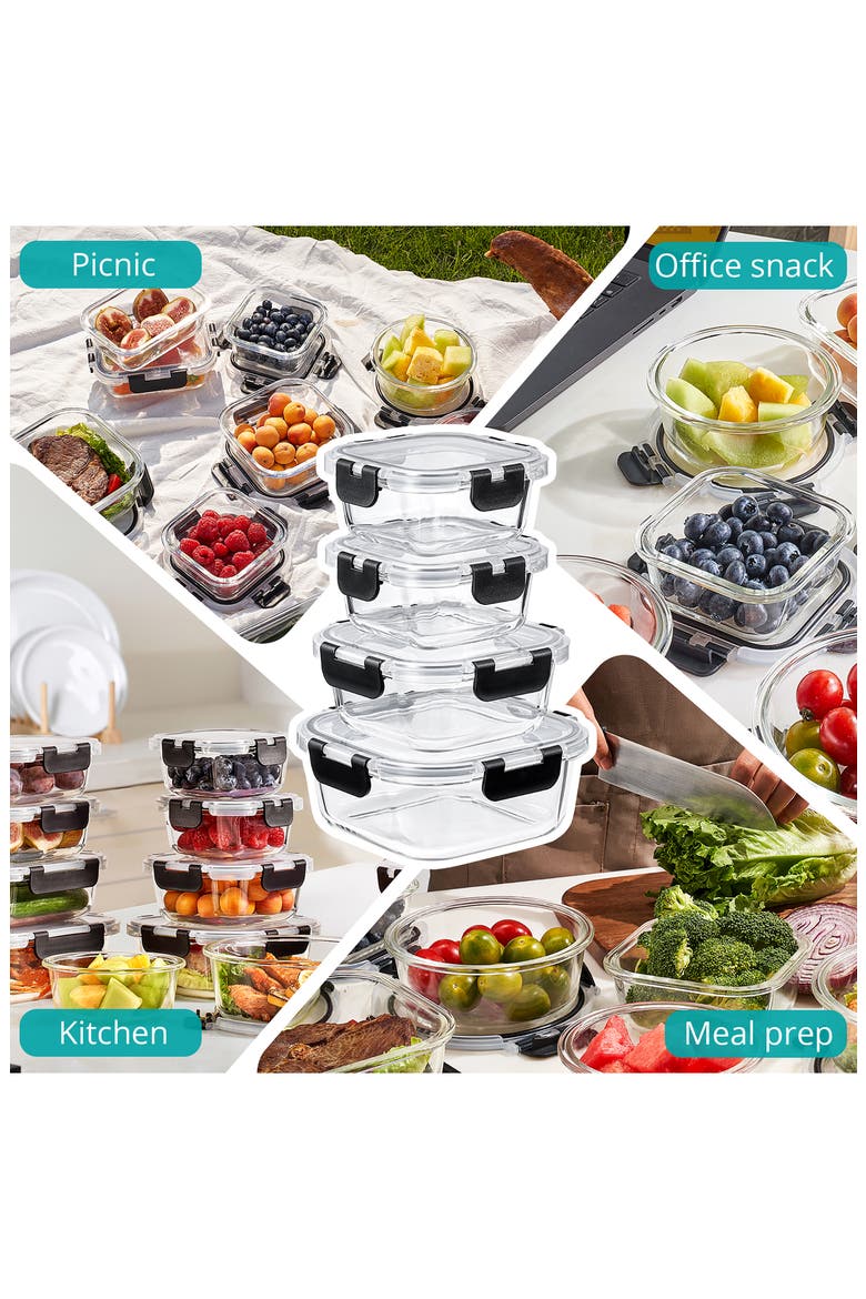 12-Pack Glass Food Prep Storage Containers, Alternate, color, CLEAR