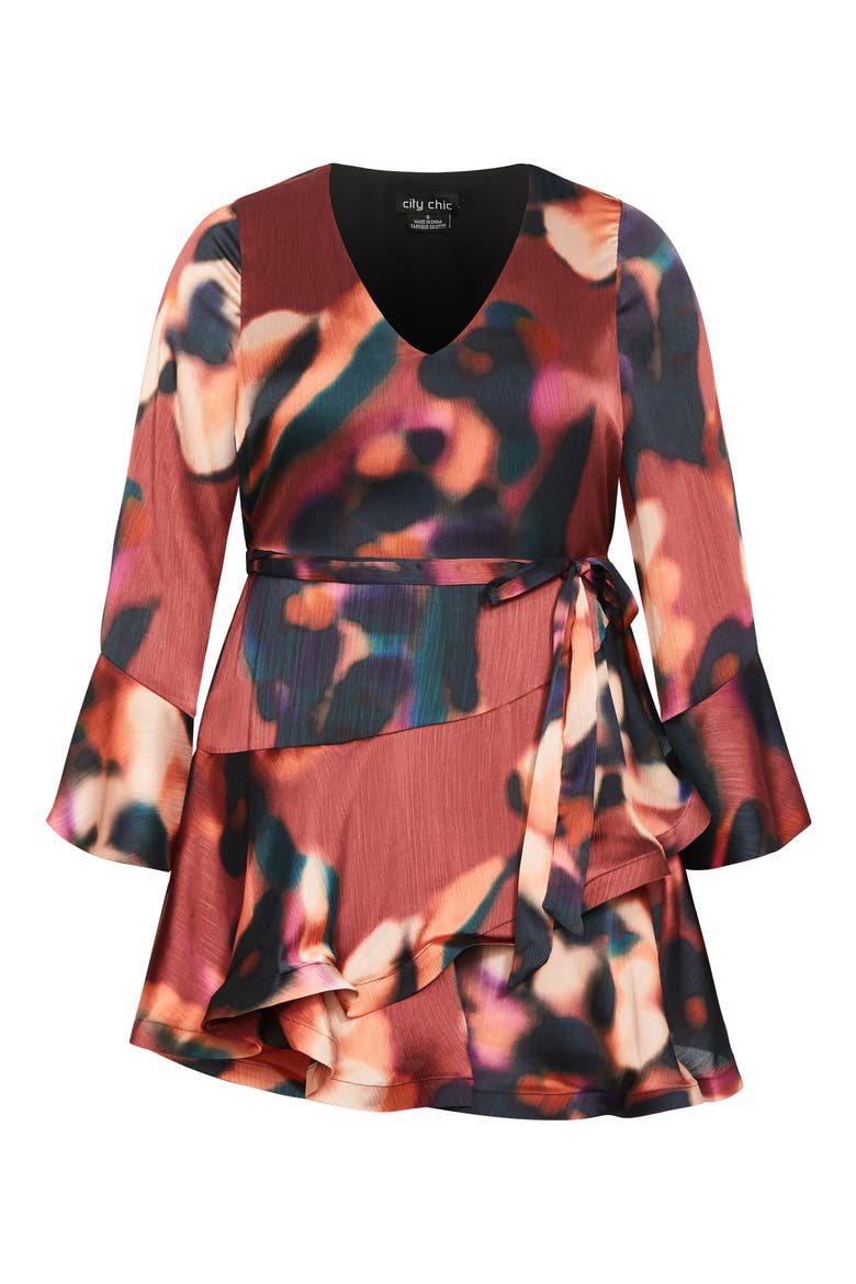 Cherrie Tie Belt Long Sleeve Satin Minidress, Alternate, color, ILLUSION
