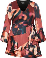City Chic Cherrie Tie Belt Long Sleeve Satin Minidress