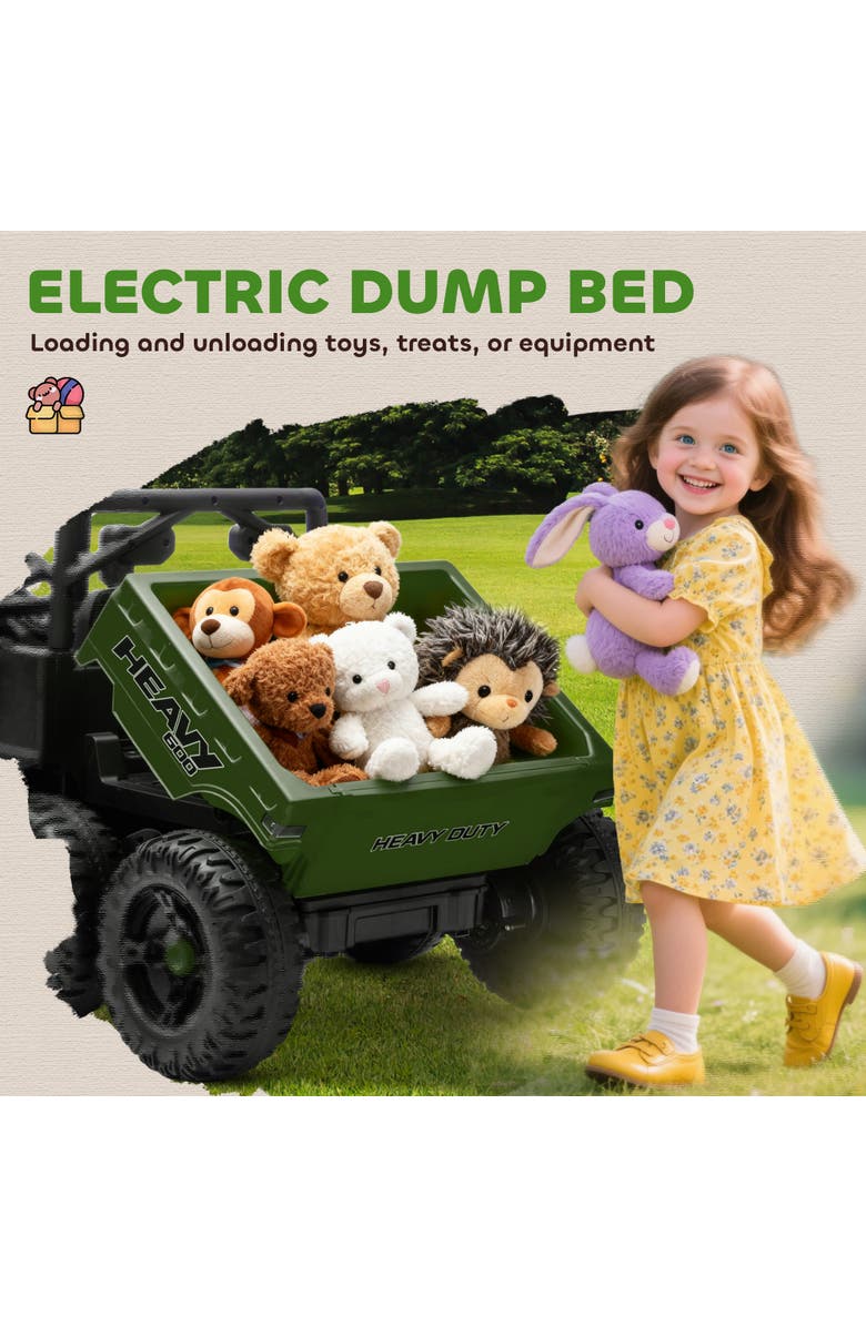 Qaba 24V Kids Ride On Truck with 6 Wheels 2 Seater 4WD Electric Ride On Car with Dump Bed Remote Control Wheel Suspension for Years, Alternate, color, Green